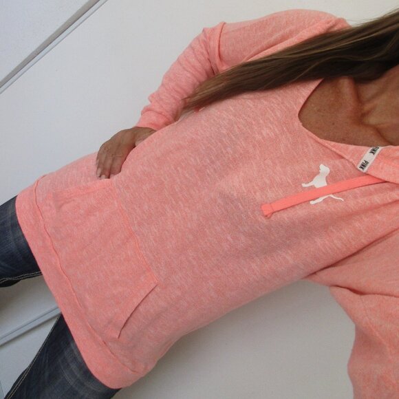 🌸SOLD🌸 PINK Victoria's Secret Hoodie Large Neon Tunic Sweatshirt - Picture 2 of 9